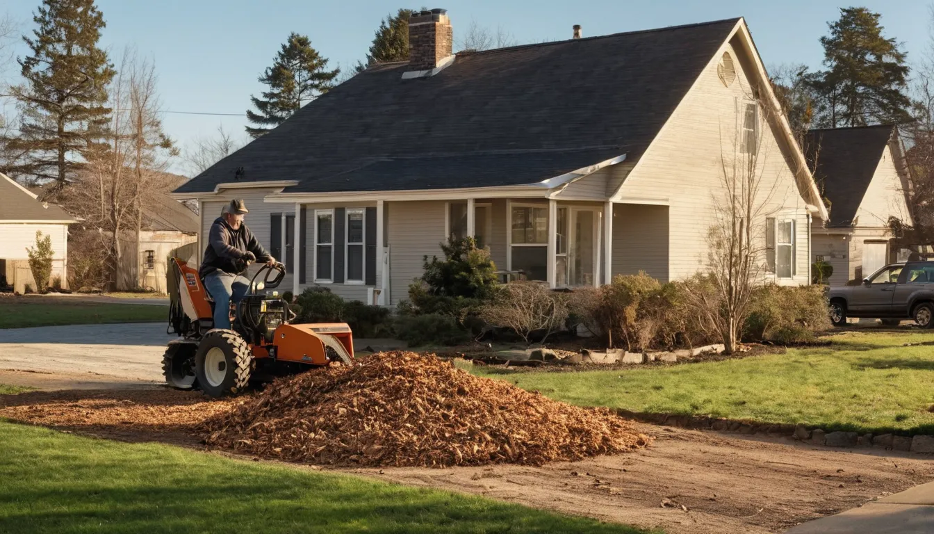 Stump grinding in a residential yard across the Swarthmore area